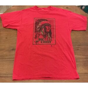 VTG Big Chief Native American Indian T Shirt Red Mens L Skater Grunge Y2K